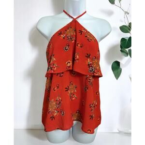 Lily White Red Floral Tank Top Sz Large Strappy Blouse Sleeveless Cami Summer